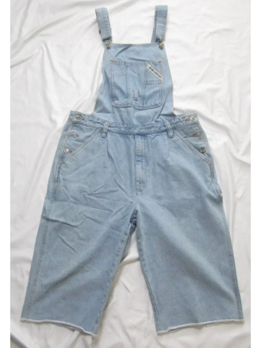 Vtg 90s Unionbay Denim Overalls Shorts Women 36 Light Cut Off Raw Hem(MP681)